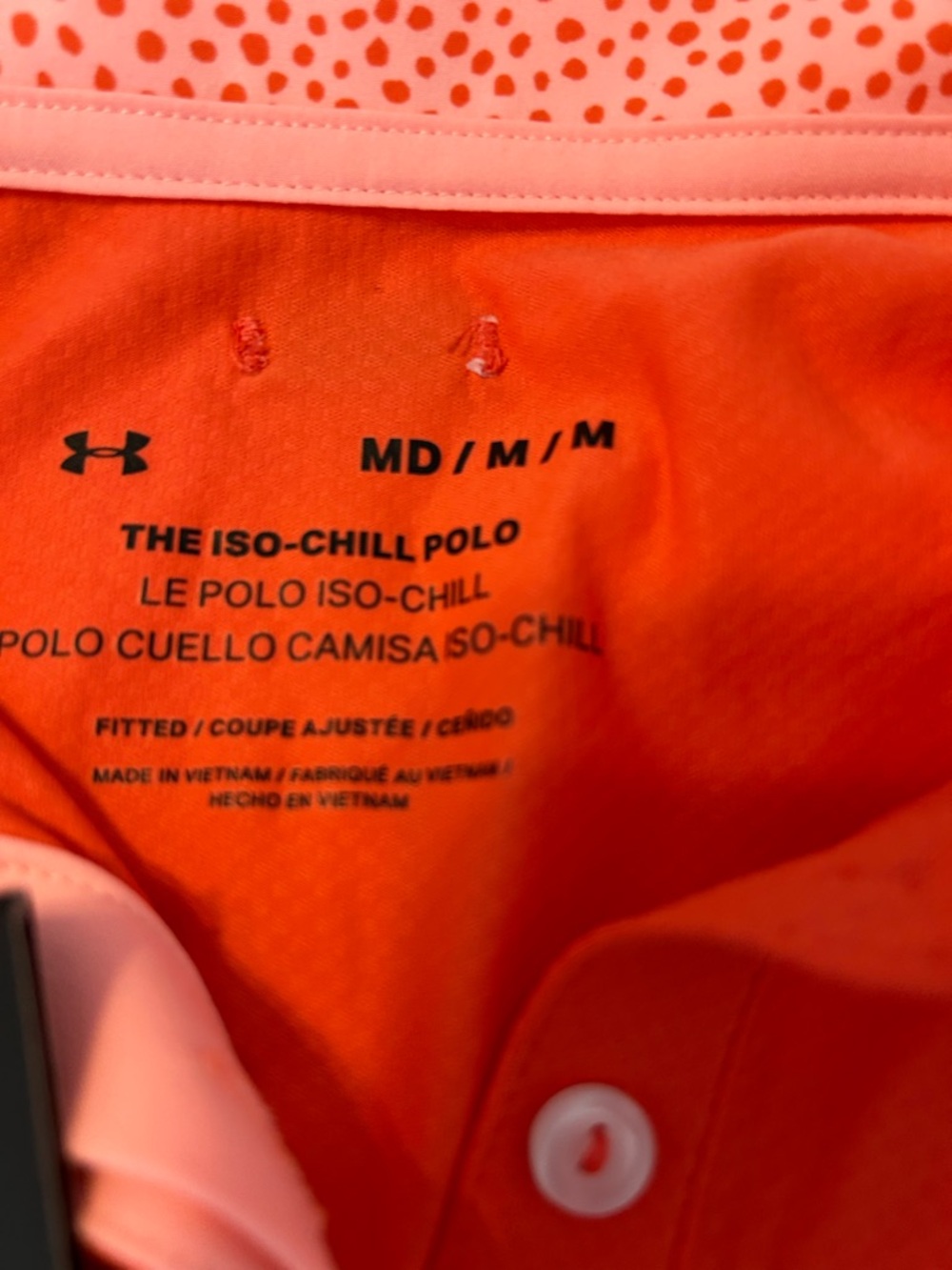 Under Armour Iso-Chill Polo - Coral and Pink Dot Collar - Picture 6 of 11